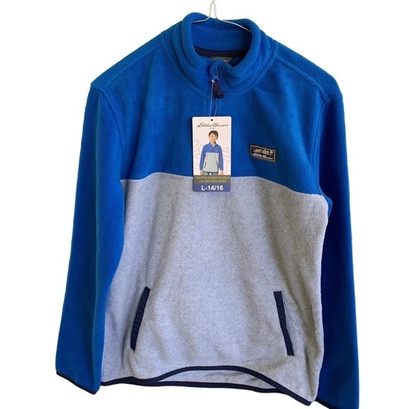 🆕 Eddie Bauer Kids Quest Fleece Size Large 14/16 Blue Gray Youth 1/4 Zip - Picture 1 of 7